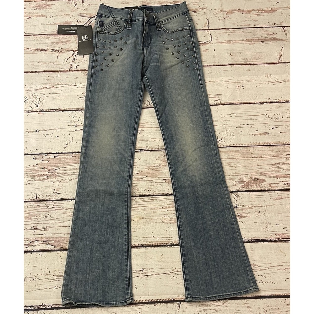 Rock & Republic Women's Kasandra Studded Embellished Jeans Size 0 Inseam 32"
